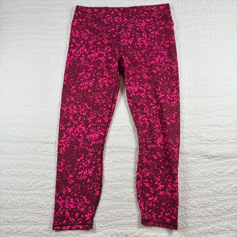 Fabletics PowerHold Leggings L Pink Strappy Back High Rise Crop Yoga **see note